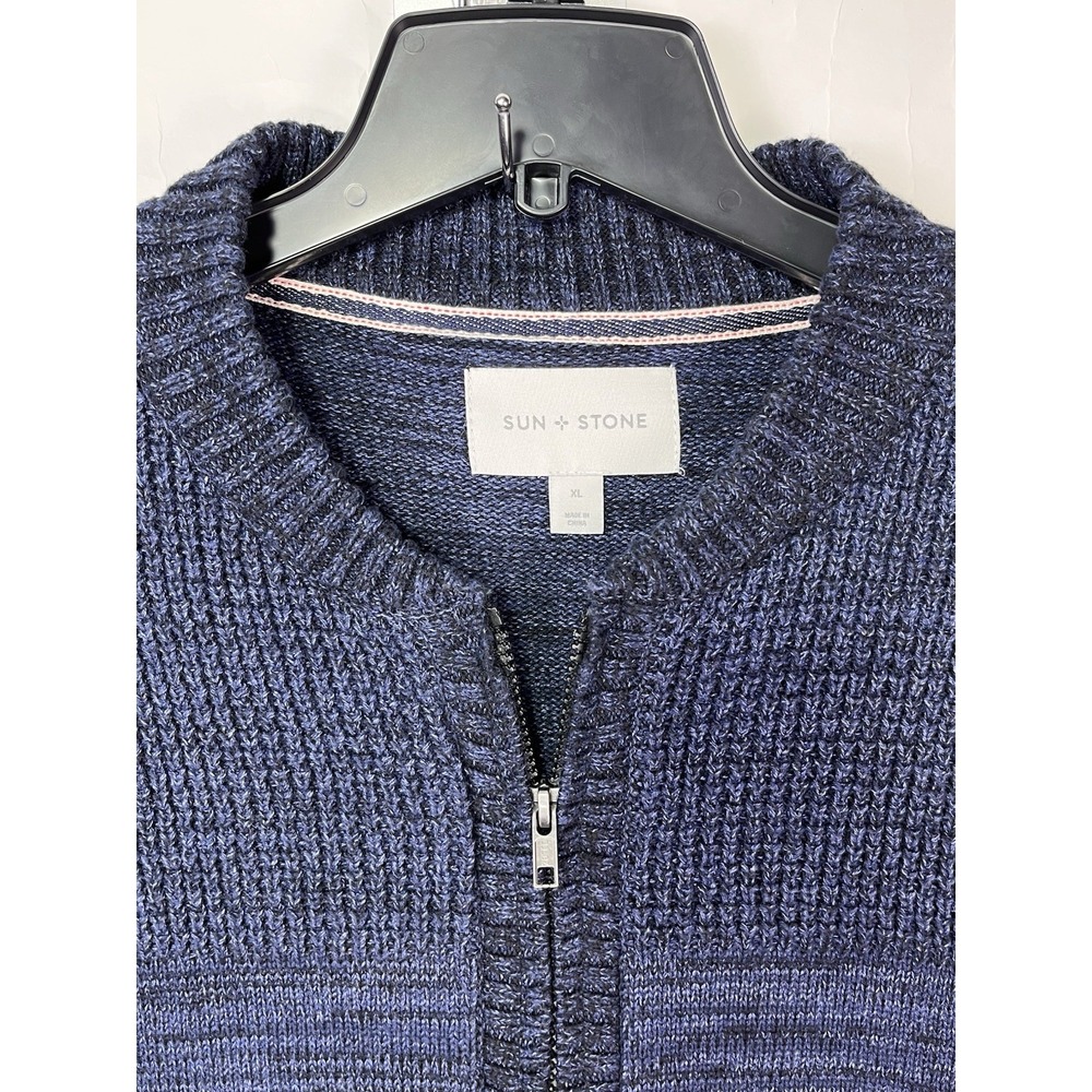 Sun + Stone Men's XXL Decker‎ Cotton Cardigan Sweater Navy Zip Grandpa Pockets